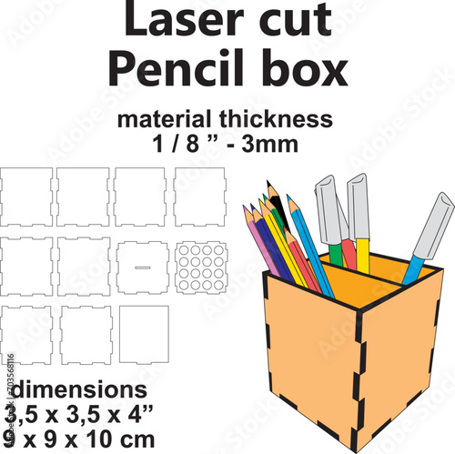 Laser cut Pencil box holder Desk organizer storage box Laser cutting vector template back to school supplies diy crafts