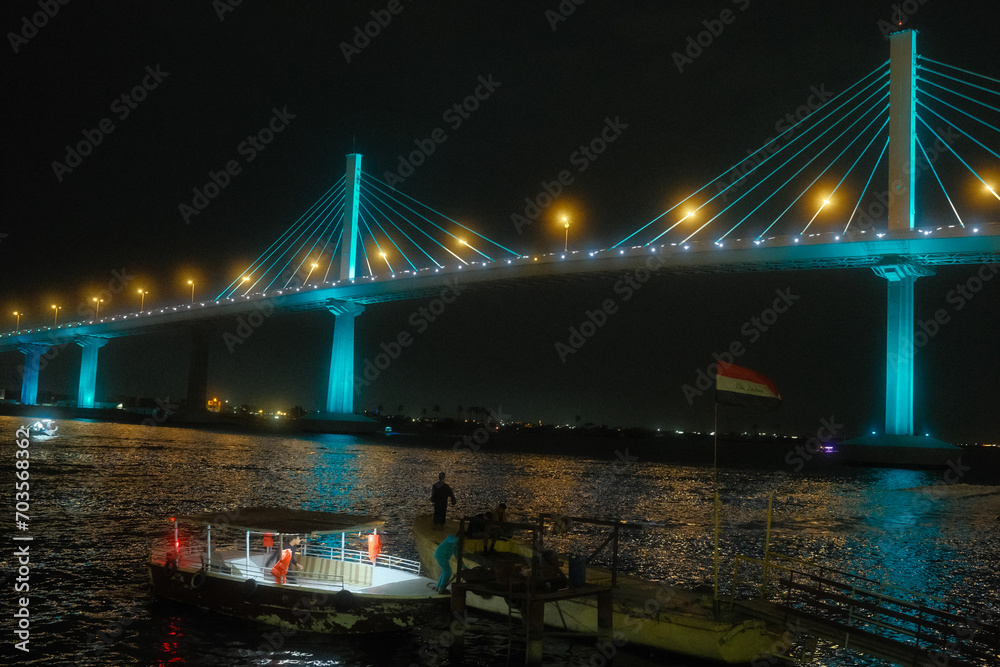 Obraz premium intentional camera movement photo of lights on bridge at night