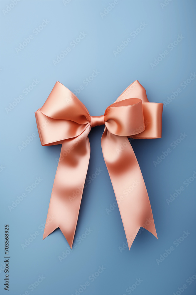 Peach bow on a blue background Peach bow on a blue background