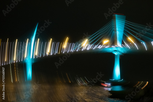 intentional camera movement photo of lights on bridge at night photo