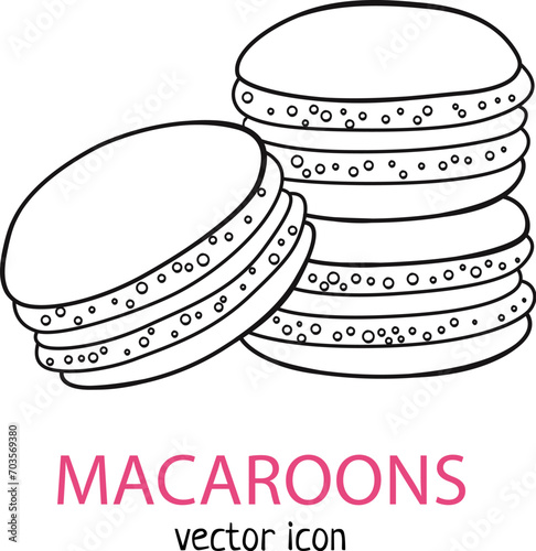 Line art macarons vector icon, french dessert linear illustration isolated on white background, bakery logo sketch