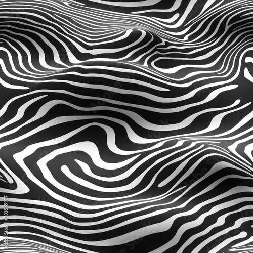 Seamless wave pattern, wavy black and white abstract art inspired monochromatic wave design.