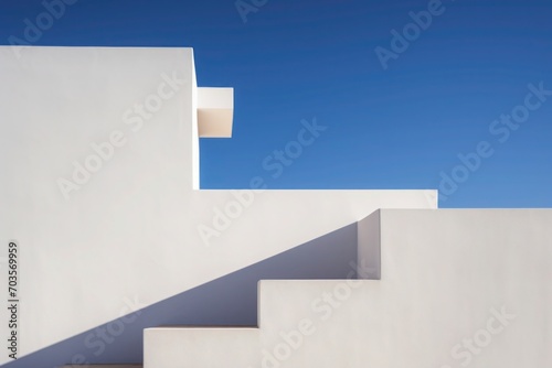 White stairs leading to the sky, Minimalist stairs ascend to blue