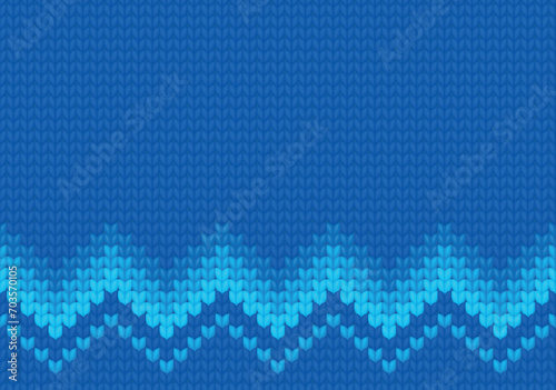 Blue knitted pattern for sweater, nordic winter background vector illustration with texture of woolen fabric