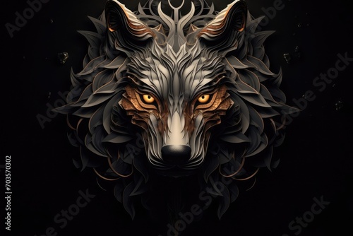 portrait of a wolf on a black background