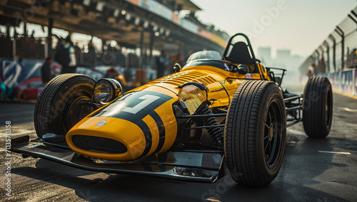 photo taken by a camera on a racing track, in the style of dark black and yellow, poster, batik, sigma 85mm f/1.4 dg hsm art, beautiful, dynamic and action-packed, made of rubber created by ai © gustav