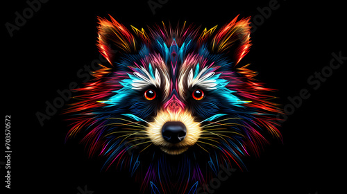 Racoon Animal Plexus Neon Black Background Digital Desktop Wallpaper HD 4k Network Light Glowing Laser Motion Bright Abstract  © Sorab