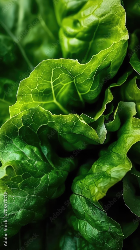 Obraz premium Fresh Green Lettuce with Dewdrops, Highlighting Organic Food and Healthy Eating