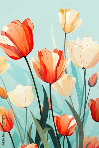 Easter Tulip Floral Pattern for Clothing Design, Garden Imagery, Nature Blog or Plants Website Background Wallpaper Art, Vintage Flower Painting, Greeting Card Concept Artwork