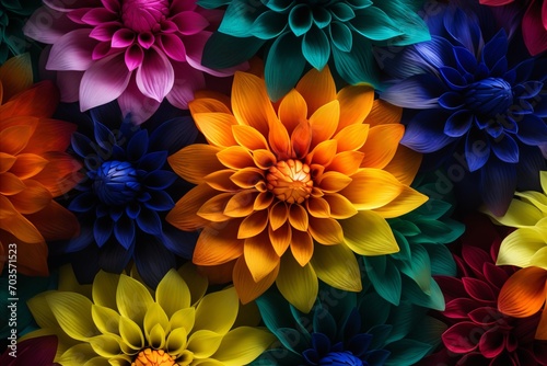 Vibrant Geometric Fantasy Flowers. Abstract 3D Render with Bright Colors as Eye-catching Background
