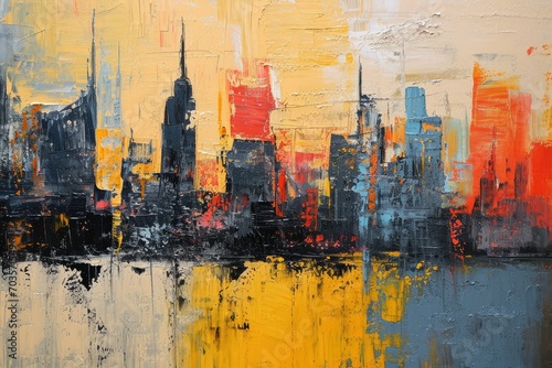 Urban abstract painting of New York City skyline