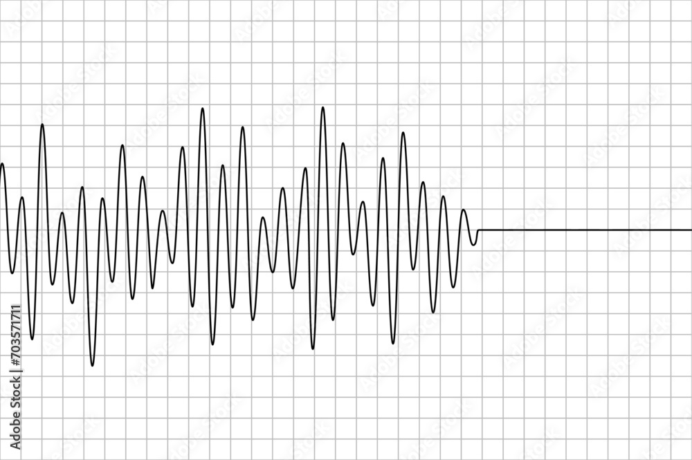 Polygraph wave line on graph paper. Black earthquake pattern isolated