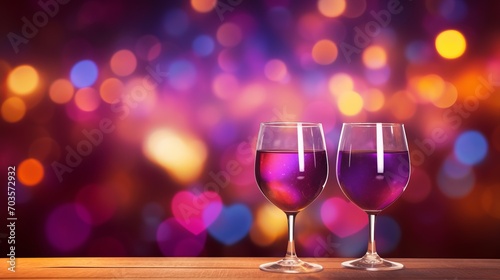 Abstract Geometric Wine Glasses on Red Background with Bokeh for Valentines Day Celebration. Banner