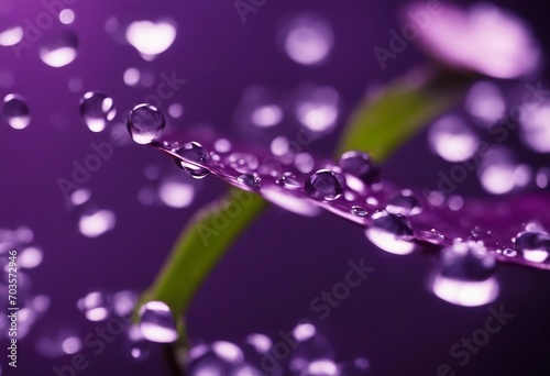 Water drops on a purple background with green leaves