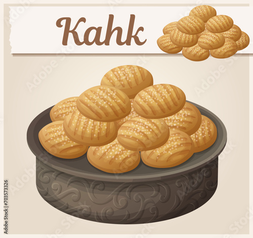 Kahk cookies vector icon, arabic baked dessert design, egyptian traditional sweets for celebration illustration photo