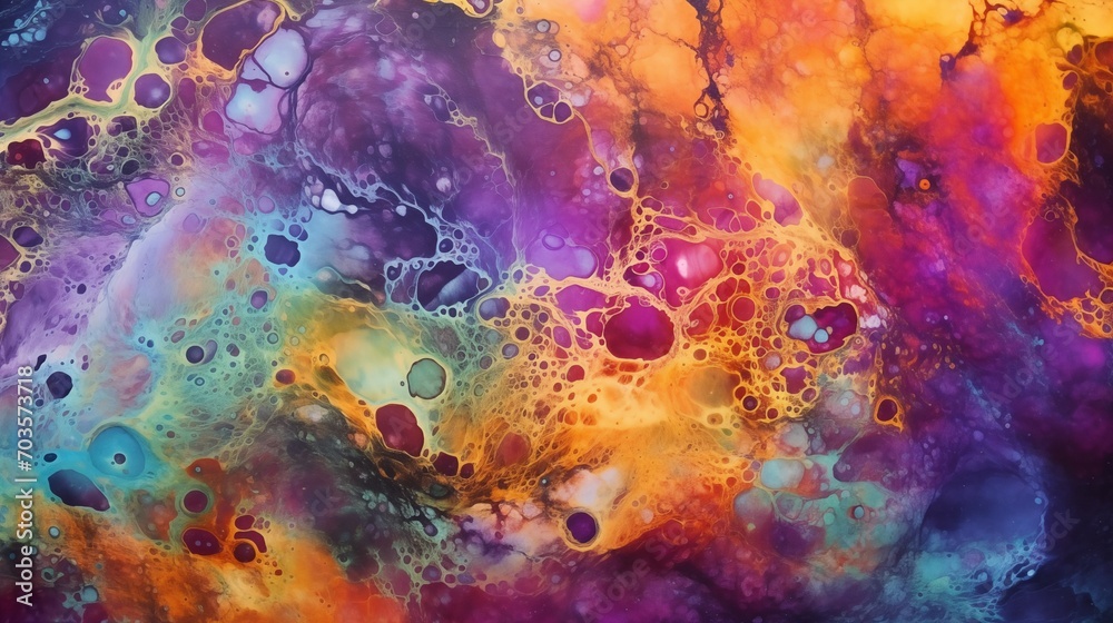 Fototapeta premium Abstract Painting Combines Purple, Turquoise and Orange Colors, Cosmic Fantasy