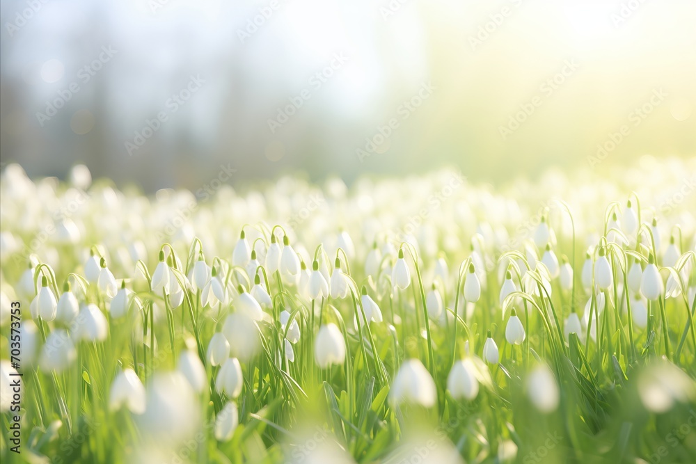 Capturing the Tranquility of Spring. Delicate Snowdrop Blossom Embraced by the Warmth of Sunlight