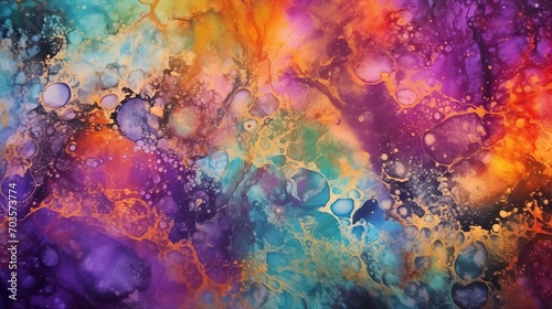 Abstract Painting Combines Purple  Turquoise and Orange Colors  Cosmic Fantasy