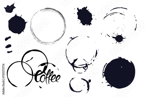 Set or collection of coffee / wine stains. Vector illustration 