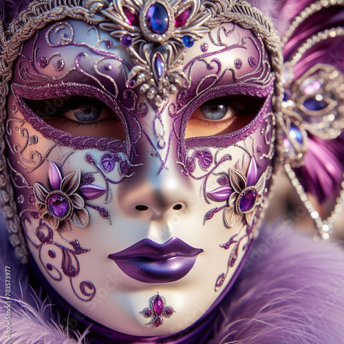 Violet purple woman Carnival Venetian mask, Venice Close-up 