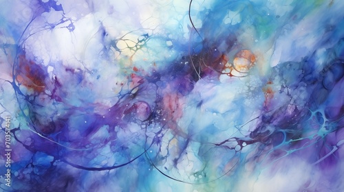 Abstract Watercolor and Acrylic Paints Artwork, Light Azure Violet Blue Purple, Dynamic and Dramatic Compositions