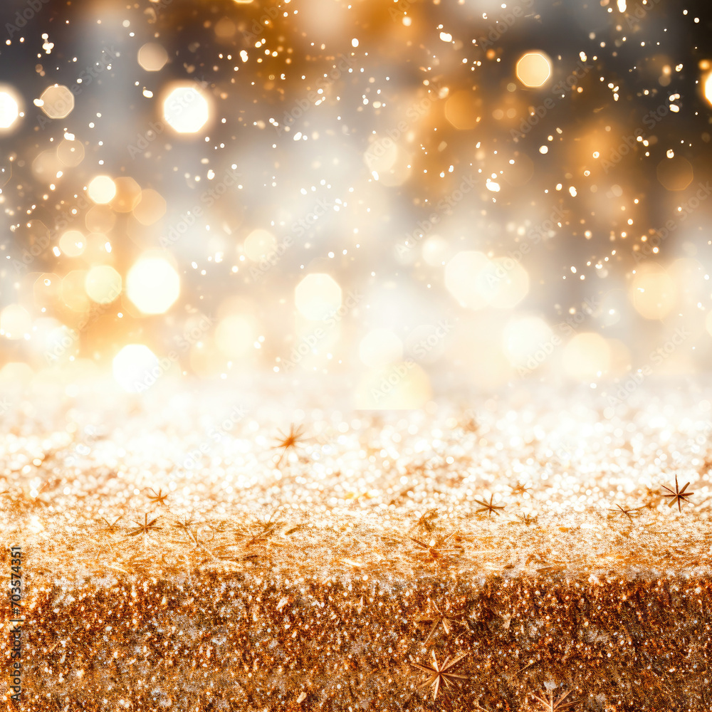 gold christmas glittering tinsel with blurred background