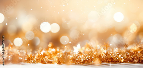 golden christmas glittering tinsel with blurred background