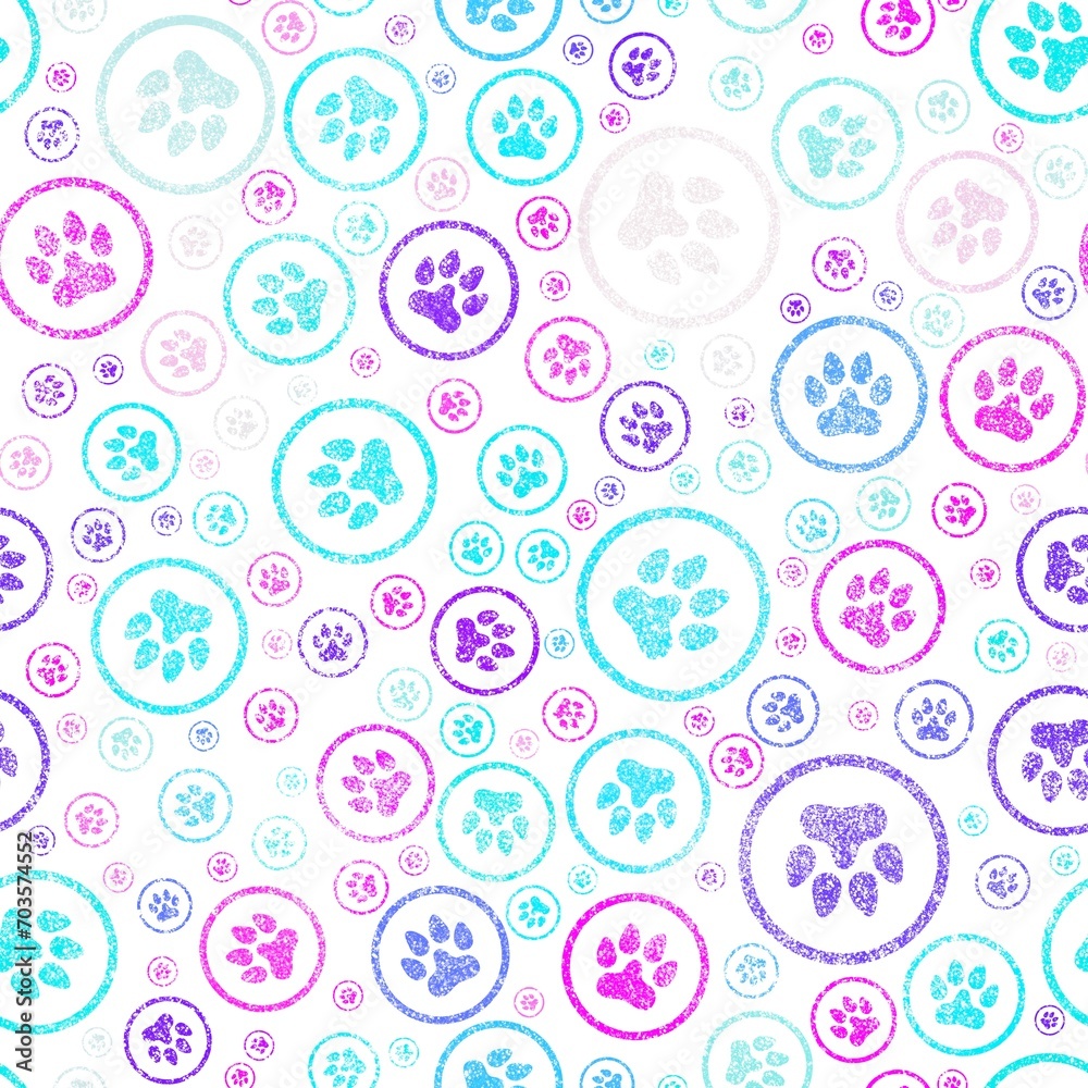 Cartoon animals footprints seamless cat and dog pattern for wrapping paper and fabrics and linens and kids