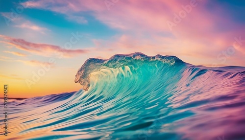 Blue ocean wave at sunset. Beautiful nature background. 3d rendering