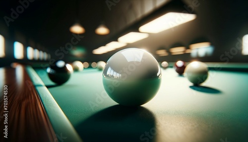 Billiard balls on green billiard table. Billiard concept. photo