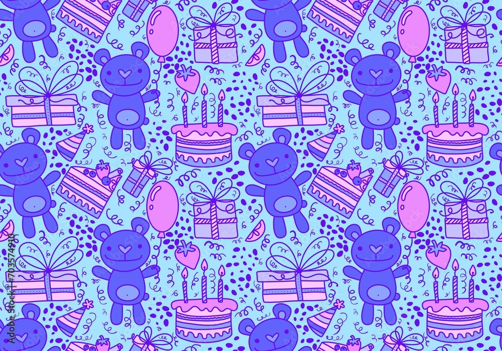 custom made wallpaper toronto digitalCartoon animals seamless birthday party with bears and balloons and cake and gift box pattern for wrapping