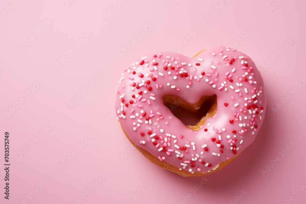 Donut in the shape of a heart. Background with selective focus and copy space Donut in the shape of a heart. Background with selective focus and copy space