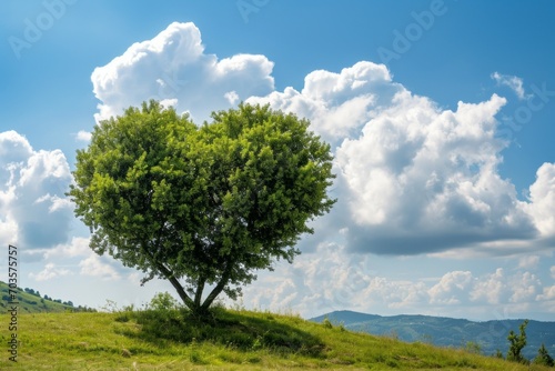 Tree in the shape of a heart. Background with selective focus and copy space