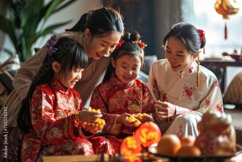 Chinese family preparing to holiday celebration. Lunar new year concept