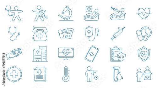 Hand drawn health checkup doodle line icon collection. Health checkup icon set vector illustration.