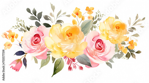 Fototapeta Naklejka Na Ścianę i Meble -  Floral frame with watercolor flowers, decorative flower background pattern, watercolor floral border background