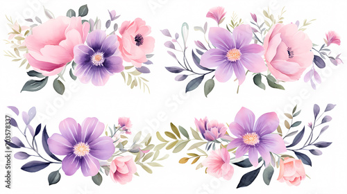 Floral frame with watercolor flowers, decorative flower background pattern, watercolor floral border background