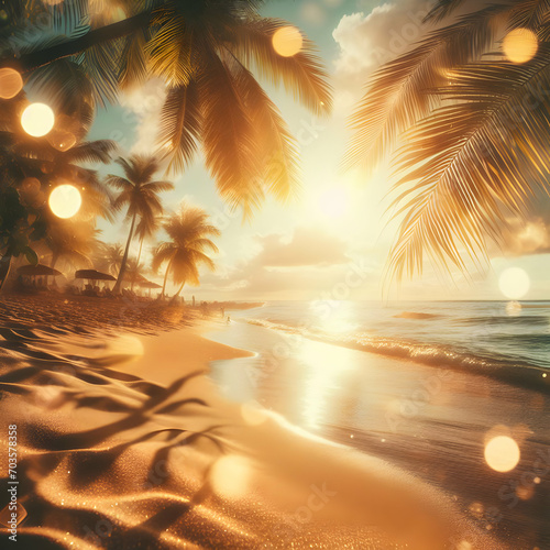 Summer Vacation and Travel, Golden Sand of Tropical Beach and Bokeh Highlights