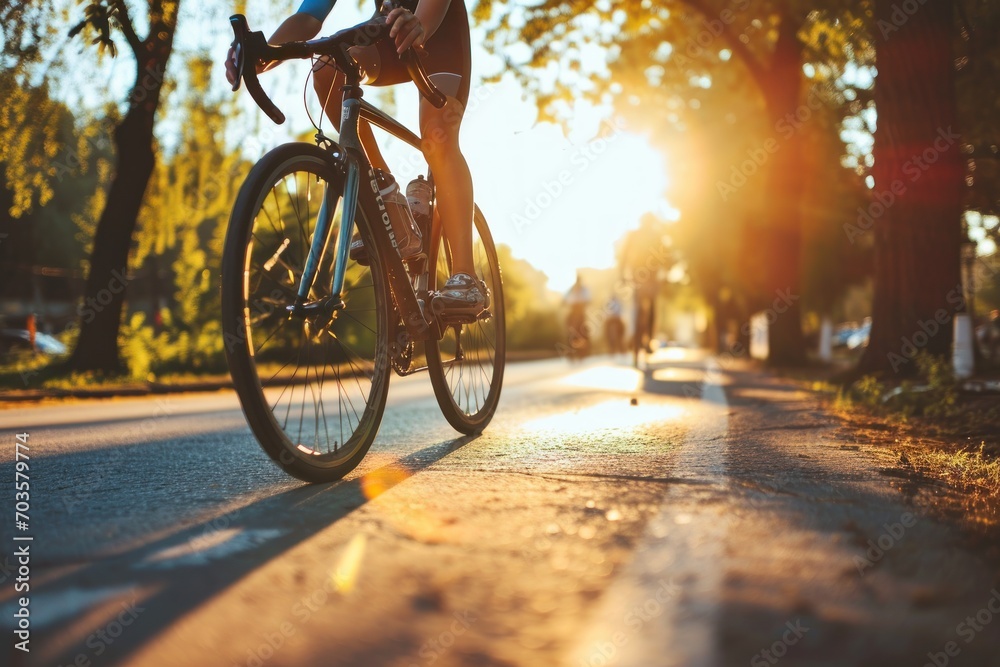 Obraz premium Cyclist riding bike sports outdoors on sunny day.