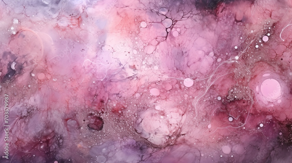 Obraz premium Pink Purple Violet Abstract Watercolor Painting, Style of Interstellar Nebulae, Bubbles in Organic Forms, Dark White and Light Indigo