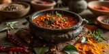Bafat Culinary Marvel, Visual Delight of Spiced Flavors, Traditional Goa Charm Captured in Every Savory Bite - Goan Kitchen Ambiance - Warm Tones & Close-up Spices Composition 