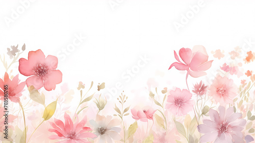 Floral frame with watercolor flowers, decorative flower background pattern, watercolor floral border background