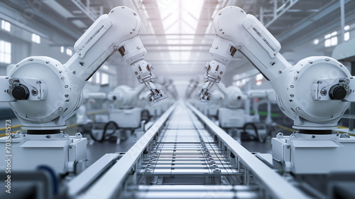 Industrial robots working in harmony on a high-tech assembly line