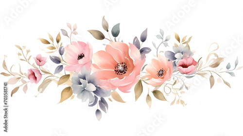Floral frame with watercolor flowers, decorative flower background pattern, watercolor floral border background
