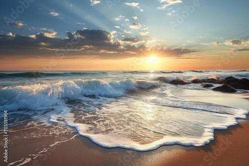 Slika na platnu A serene beach scene at sunrise Capturing the peacefulness and beauty of the ear