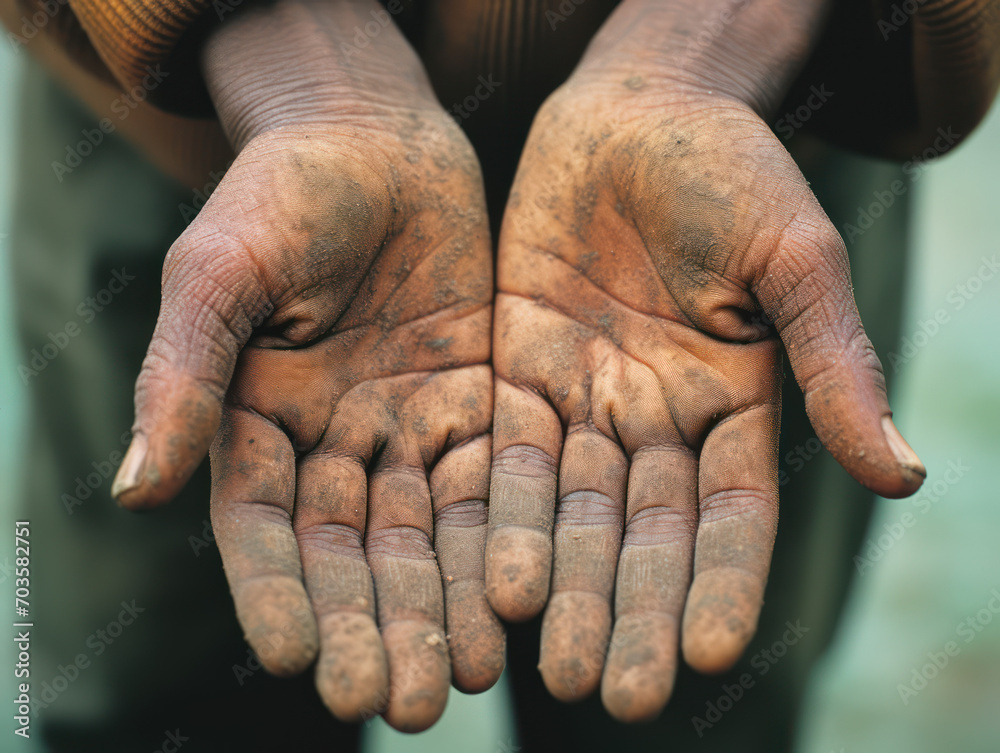 Fototapeta premium Dirty manual labor hands, lower class workers