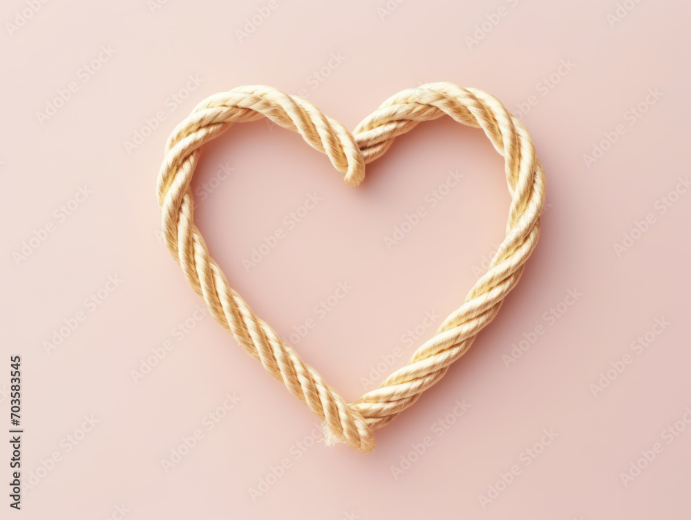 Heart shaped rope isolated on pink background Heart shaped rope isolated on pink background