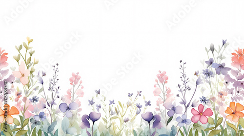Floral frame with watercolor flowers, decorative flower background pattern, watercolor floral border background