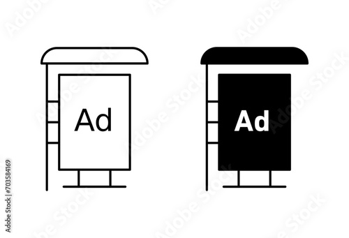 Bus stop shelter ad outline icon collection or set. Bus stop shelter ad Thin vector line art