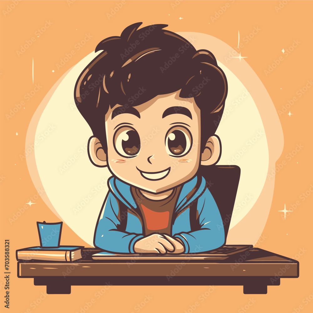 Kid using laptop computer for learning